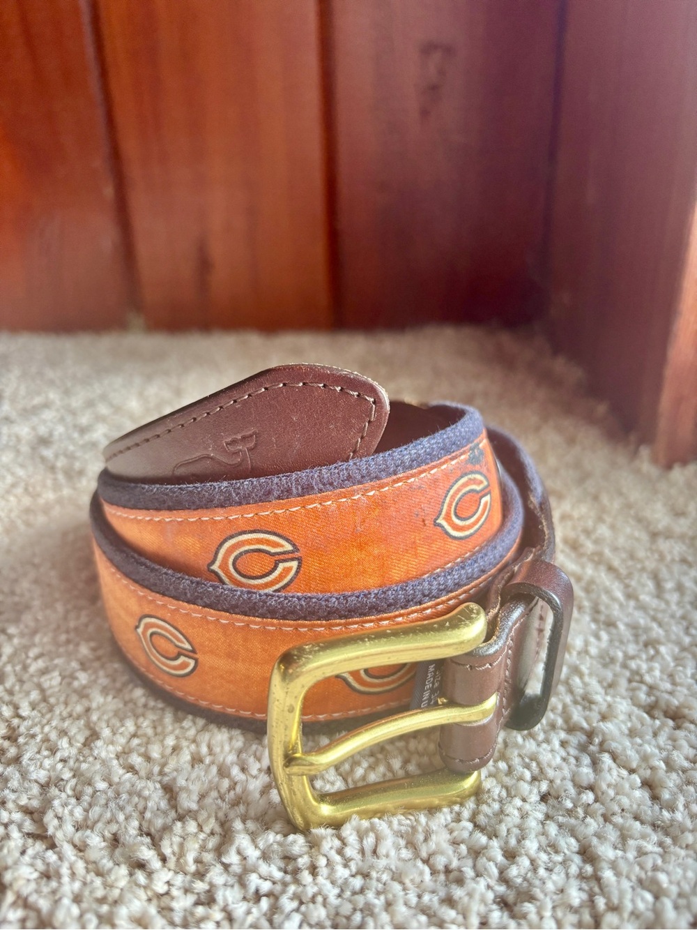 vineyard vines chicago bears belt size 34 nfl football orange navy leather brass